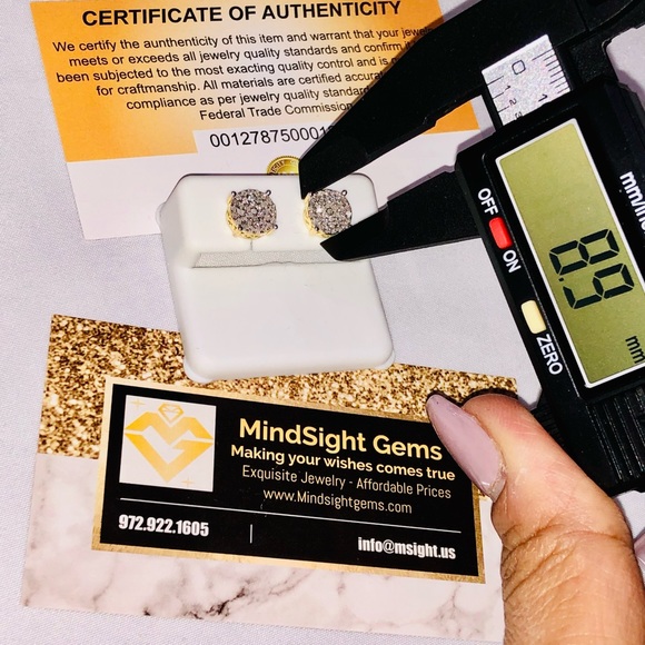 10k gold vermeil real diamond studs for men women, best gift, not CZ not lab WOW - Picture 4 of 7